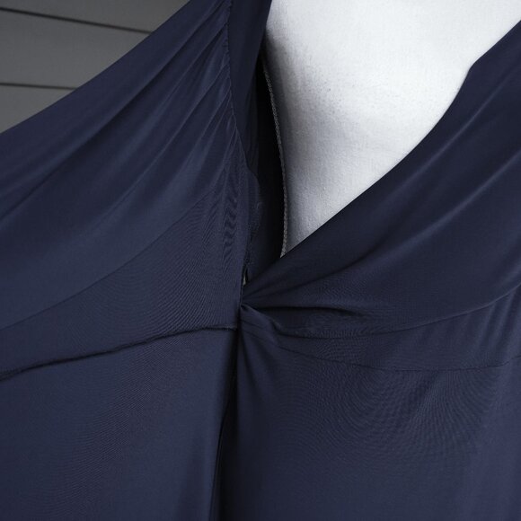 Kiyonna Blue Wrap Dress Navy Bridesmaid A Line Sweetheart Fit Flare Essential - Picture 6 of 11
